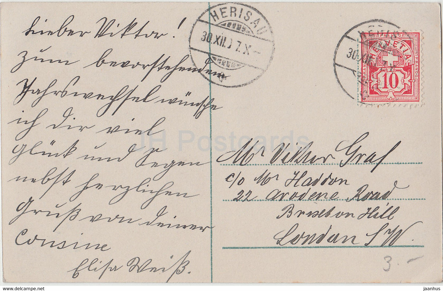 Carte de vœux du Nouvel An - Herzlichen Gluckwunsch zum Neuen Jahre - traîneau à chevaux - carte postale ancienne - 1907 - Allemagne - utilisé