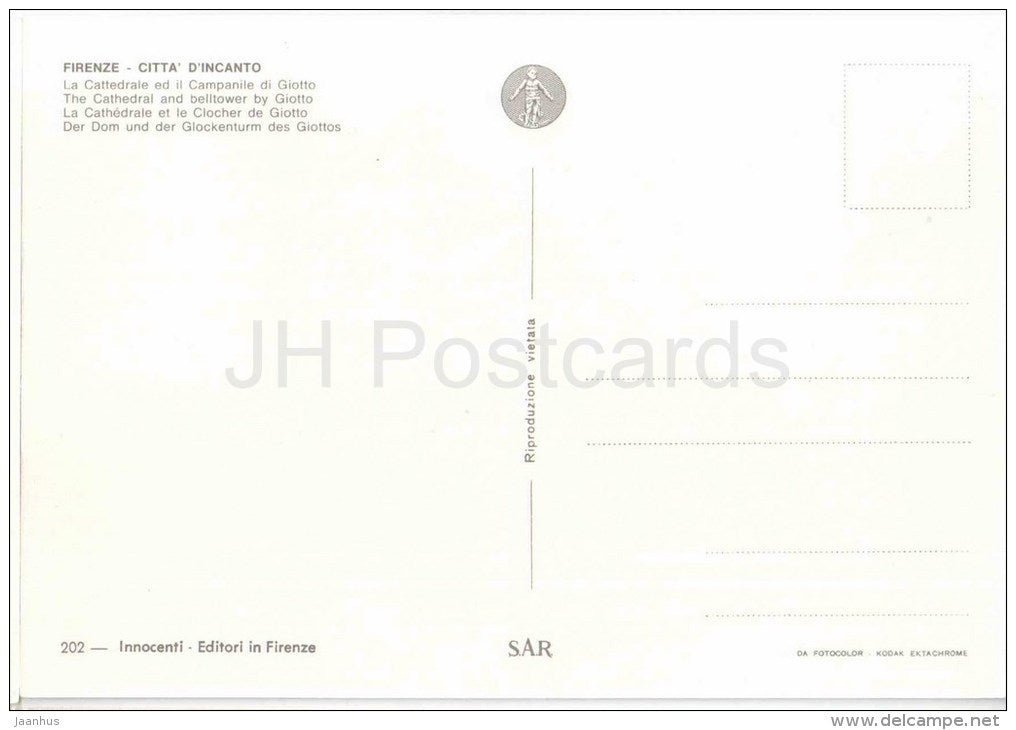 La Cattedrale ed il Campanile di Giotto - cathedral , belltower - Firenze - Toscana - 202 - Italia - Italy - unused - JH Postcards