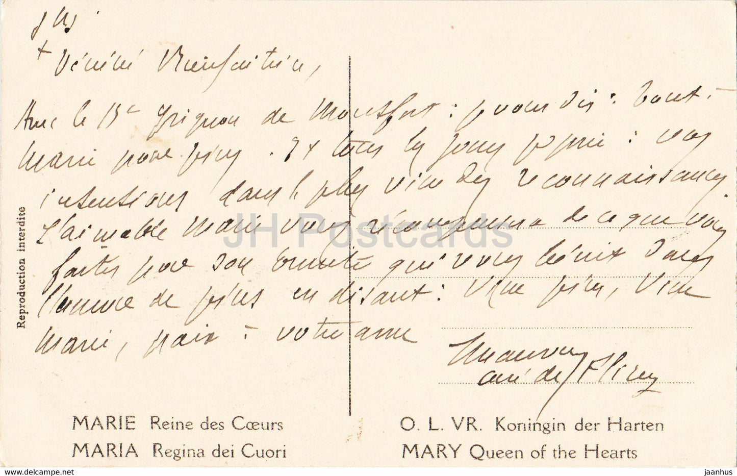 Marie Reine des Coeurs - Mary Queen of Hearts - painting - old postcard - France - used