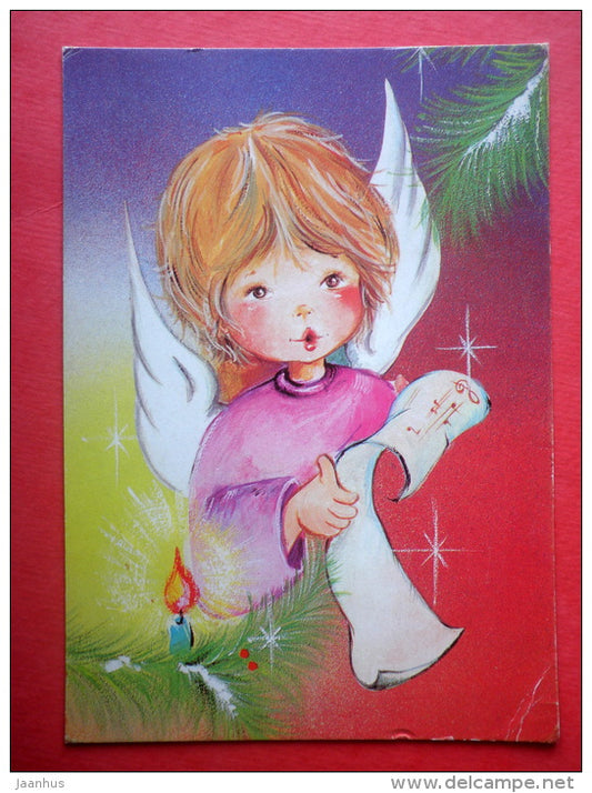 illustration - angel singing - T-85 - Finland - circulated in Finland - JH Postcards