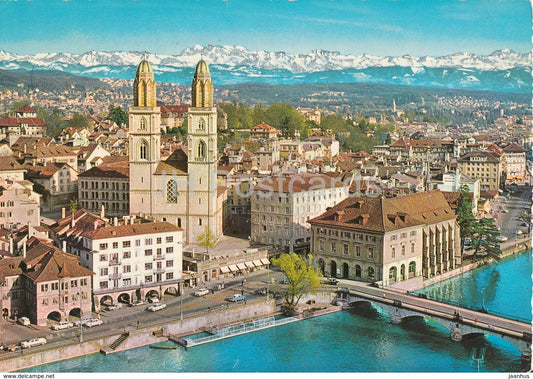 Zurich - Blick auf Limmatquai mit Grossmunster - cathedral - 1965 - Switzerland - used - JH Postcards
