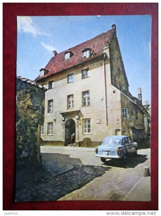 Living House in Aldaru street - car Moskvich - Riga - old postcard - Latvia USSR - unused - JH Postcards