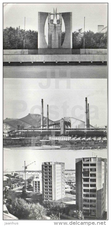 monument to Work - Shale Industry - new houses - Kohtla-Jarve - photo card - 1975 - USSR Estonia - unused - JH Postcards