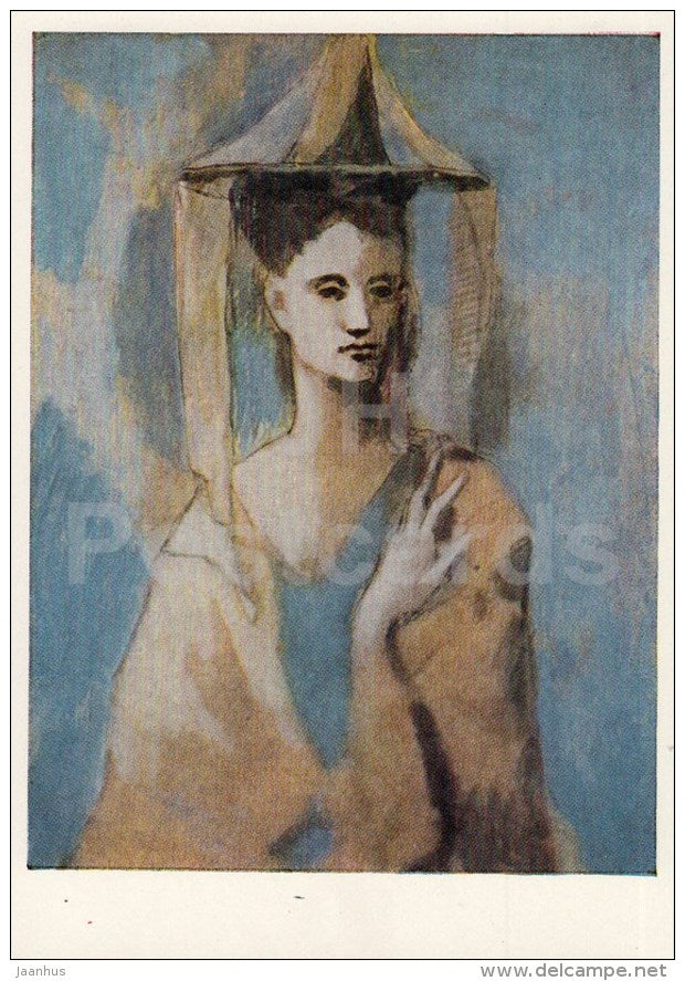 painting by Picasso - Spaniard from the island Mallorca - woman - hat - Spanish Art - 1963 - Russia USSR - unused - JH Postcards
