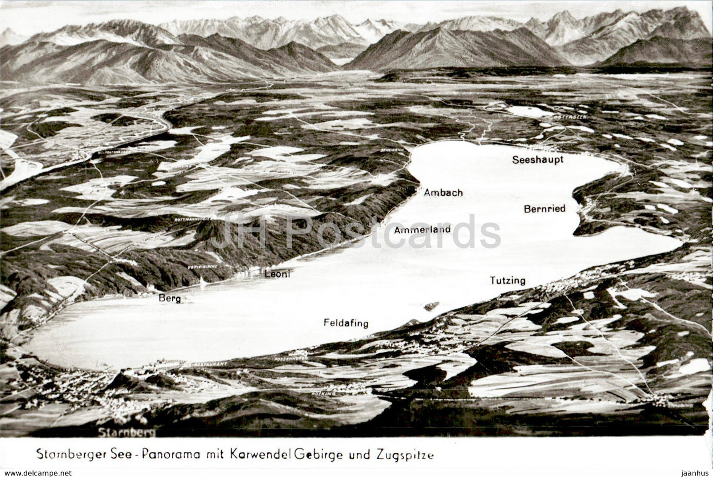 Starnberger See - Panorama mit Karwendel Gebirge und Zugspitze - old postcard - Germany - unused - JH Postcards
