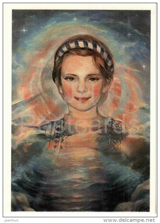 painting by A.Kiljan - Girl , 1993 - Miss Estonia logo - schedule - estonian art - unused - JH Postcards