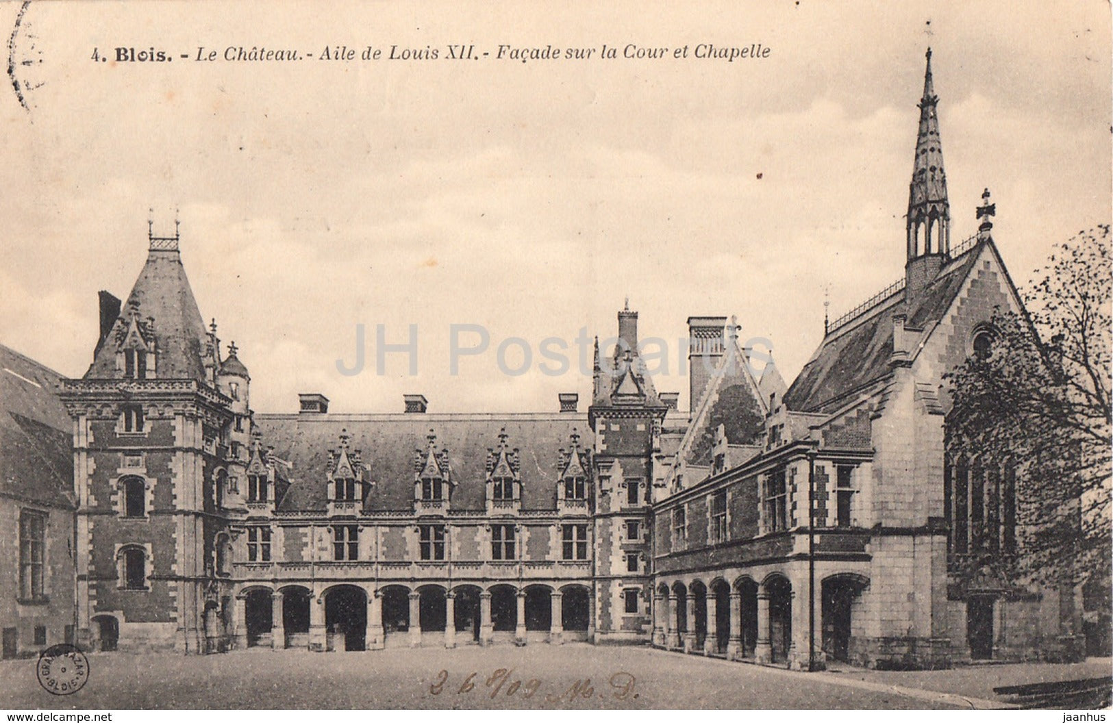 Blois - Le Chateau - Aile de Louis XII - Facade sur la Cour et Chapelle castle - 4 - old postcard - 1909 - France - used