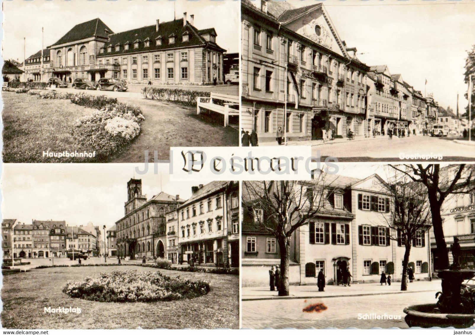 Weimar - Hauptbahnhof - Goetheplatz - Marktplatz - railway station - old postcard - 1966 - Germany DDR - used - JH Postcards