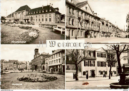 Weimar - Hauptbahnhof - Goetheplatz - Marktplatz - railway station - old postcard - 1966 - Germany DDR - used - JH Postcards