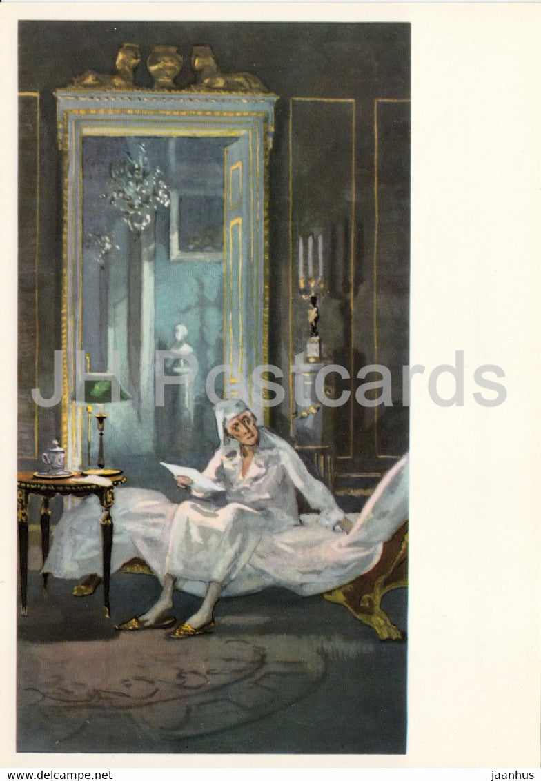 illustration by A. Nikolayev - In the Bed - War and Peace by L. Tolstoy - large format card 1974 - Russia USSR - unused - JH Postcards