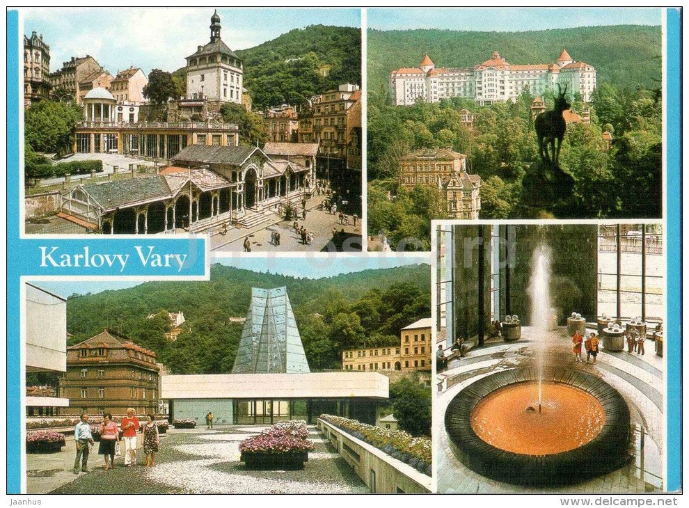 Karlovy Vary - Karlsbad - spa - fountain - architecture - Czechoslovakia - Czech - unused - JH Postcards