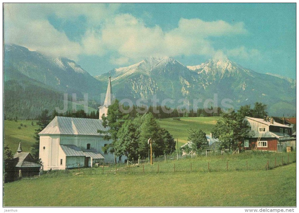 Zdiar village - typical village under the Belianske - High Tatras - church - Czechoslovakia - Slovakia - unused - JH Postcards