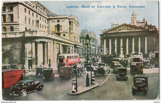 London - Bank of England & Royal Exchange - bus - car - 1954 - United Kingdom - England - used - JH Postcards