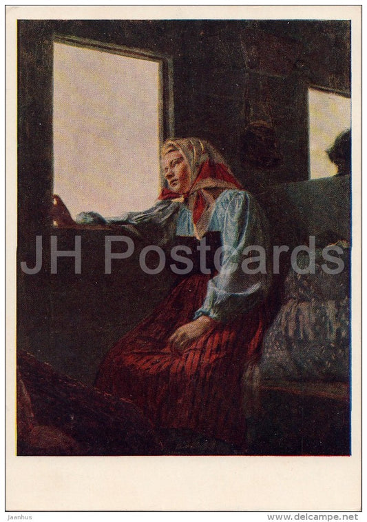 painting by K. Kostandi - For work - young woman -Ukrainian art - 1956 - Russia USSR - unused - JH Postcards