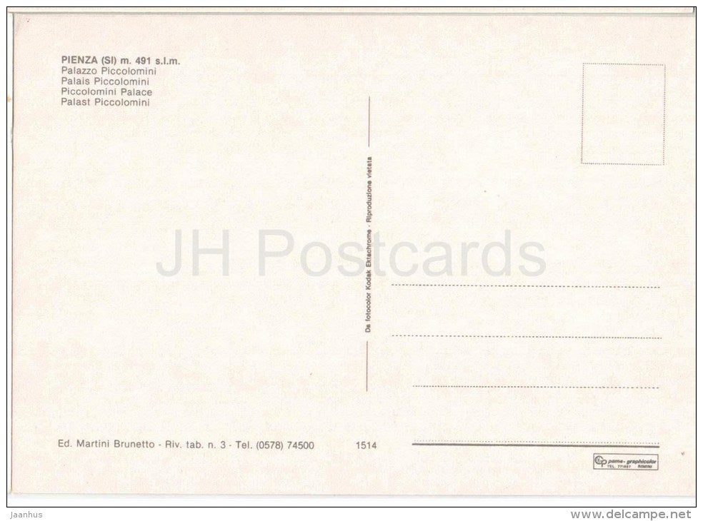 Palazzo Piccolomini - palace - Pienza - Pisa - Toscana - 1514 - Italia - Italy - unused - JH Postcards