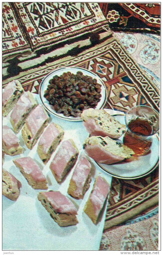 Nan - raizins - dishes - Azerbaijan dessert - cuisine - 1984 - Russia USSR - unused - JH Postcards