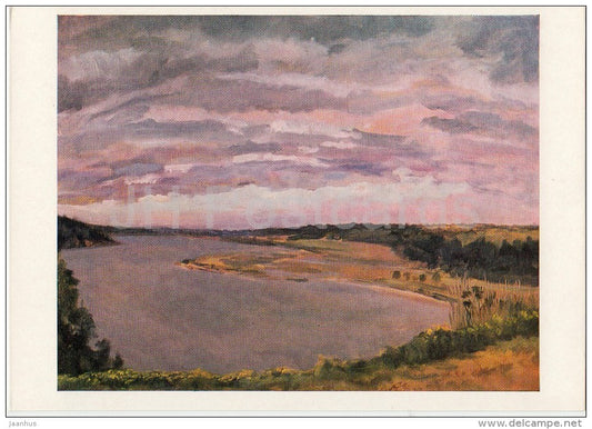 painting by Kastalsky-Borozdin - Over the Volga river , 1979 - Russian art - 1982 - Russia USSR - unused - JH Postcards