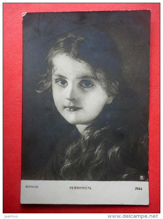 Painting by Schauss , innocence - girl - 2264 - Imperial Russia - circulated in Estonia Imperial Russia 1914 - JH Postcards
