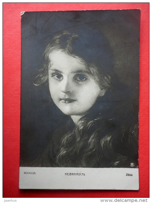 Painting by Schauss , innocence - girl - 2264 - Imperial Russia - circulated in Estonia Imperial Russia 1914 - JH Postcards