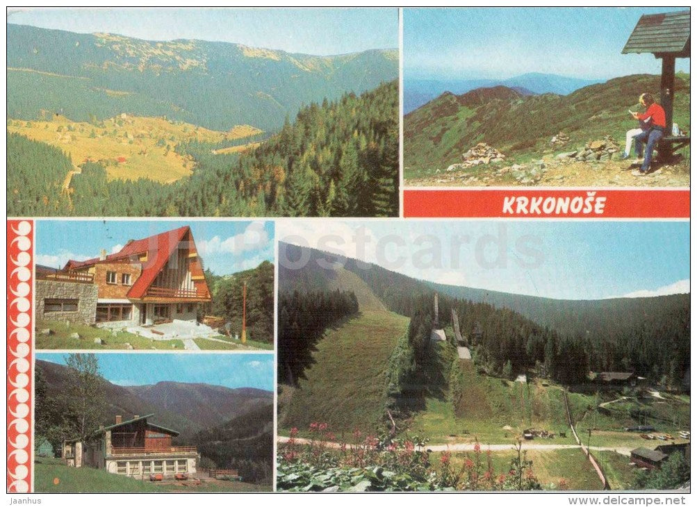 Krkonose - Svaty Petr - Interprojekt cottage - Olympie - ski stadium - ski jumping - Czechoslovakia - Czech - used 1975 - JH Postcards