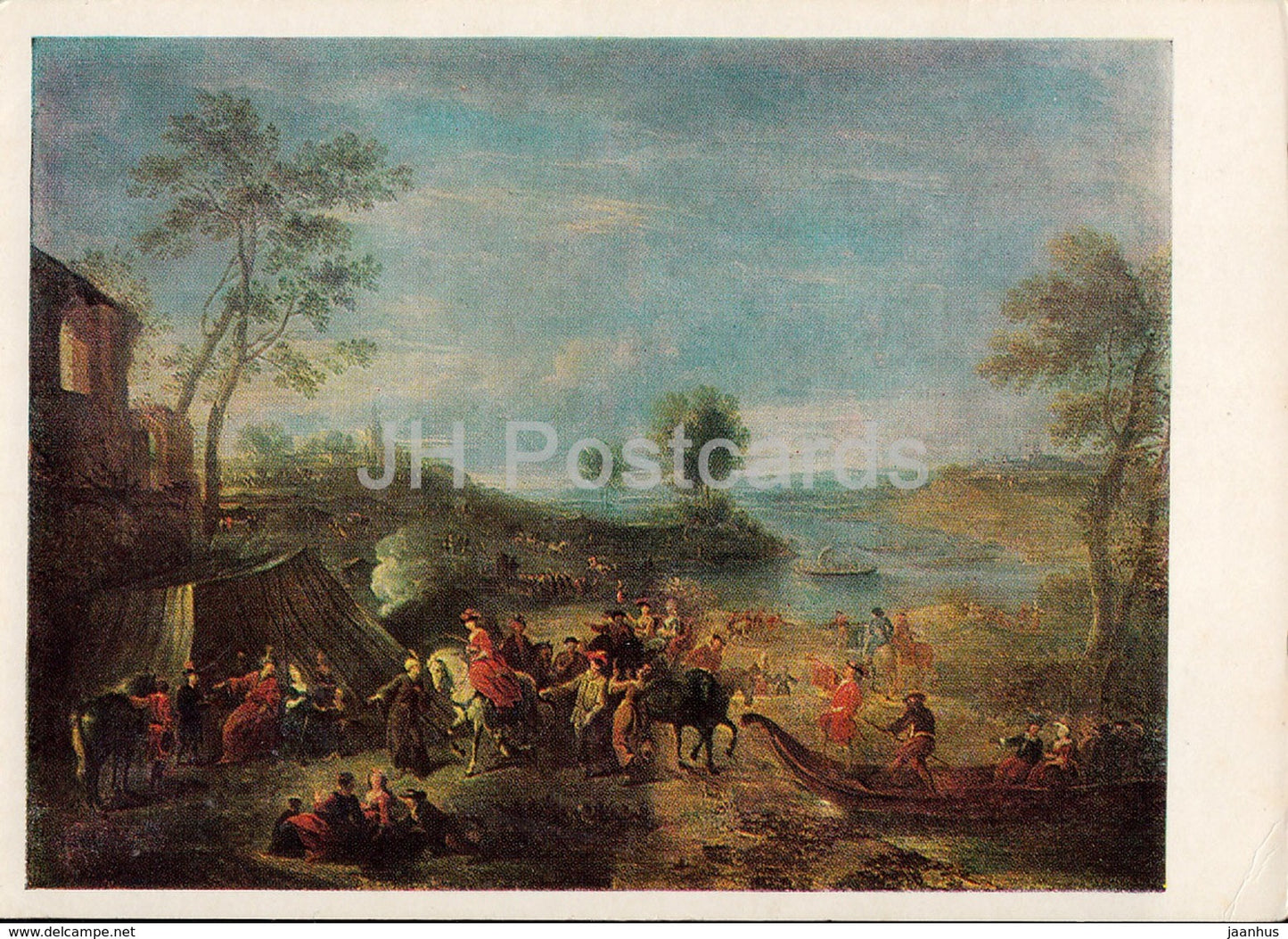 painting by Adam Frans van der Meulen - Hunting Camp - Flemish art - 1985 - Russia USSR - unused - JH Postcards