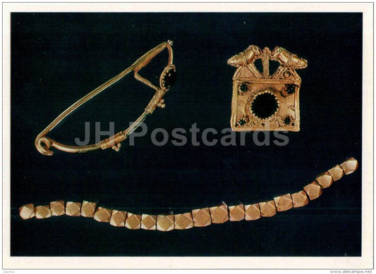 fibula , breast ornament , Kldeayti - necklace - archaeology - Ancient Jewellery Ornaments - 1978 - Russia USSR - unused - JH Postcards