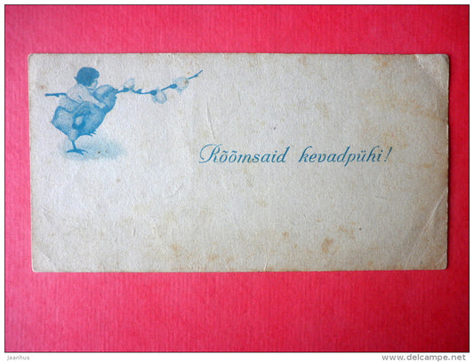 easter greeting mini format card - chick - child - circulated in Estonia 1943 - JH Postcards