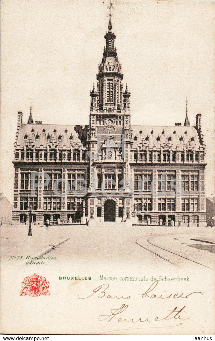 Bruxelles - Brussels - Maison communale de Schaerbeek - 71 - old postcard - Belgium - used - JH Postcards