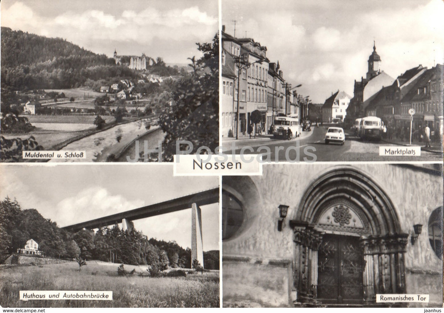 Nossen - Muldental - Marktplatz - bus - Huthaus und Autobahnbrucke - Romanisches Tor - Germany - used - JH Postcards