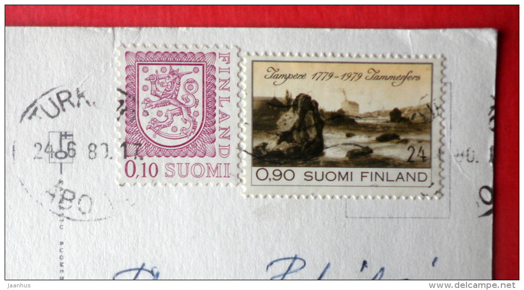 illustration - butterfly - flowers - 3840/4 - Finland - sent from Finland Turku to Estonia USSR 1980 - JH Postcards