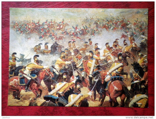 Painting by F. Rubo - Battle of Borodino,  Fragment of Panorama X - war - horses - russian Art - unused - JH Postcards