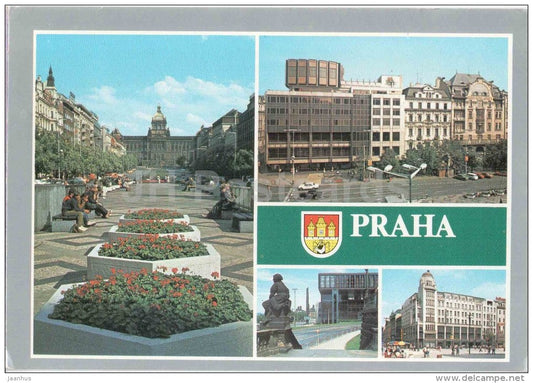 Praha - Prague - Vaclav square - National Assembly Building - Pedestrian zone Mustek  Czechoslovakia - Czech - used 1989 - JH Postcards