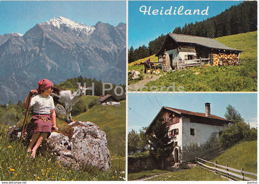 Heidiland mit Falknis - Heidialp - Heidihaus - goat - girl - Switzerland - unused - JH Postcards