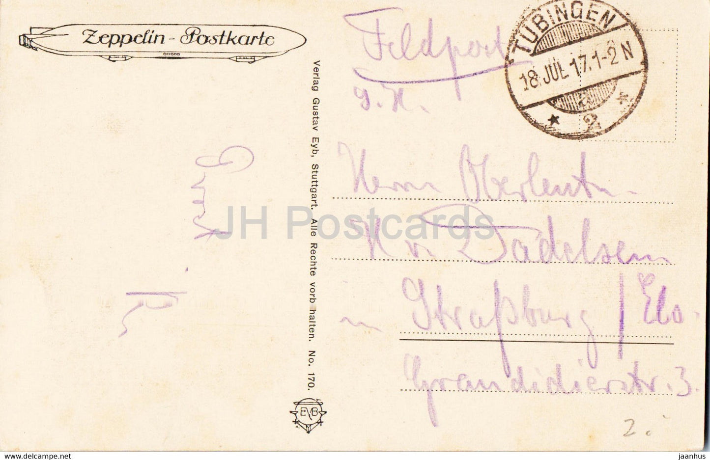 Blick auf Tubingen - Aufnahme aus dem Zeppelin Luftschiff - Zeppelin Postkarte - old postcard - 1917 - Germany - used