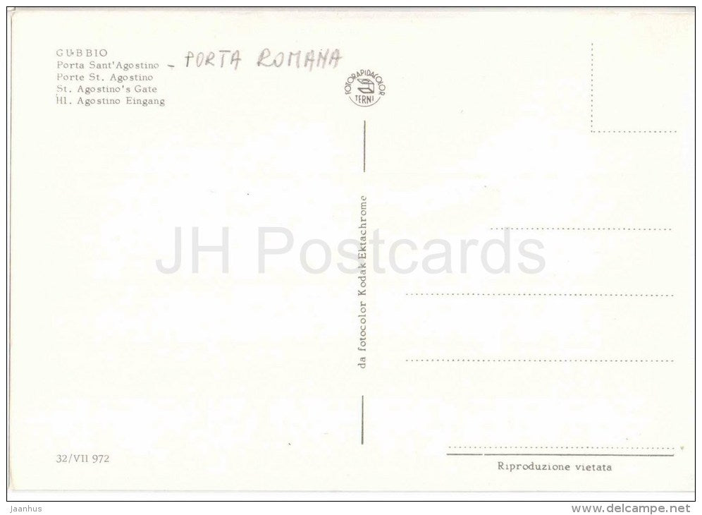 Porta Sant´Agostino - St. Agostino`s Gate - Gubbio - Perugia - Umbria - 32/VII 972 - Italia - Italy - unused - JH Postcards