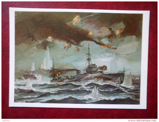 Transportation of troops - by I. Rodinov - soviet warship - WWII - 1984 - Russia USSR - unused - JH Postcards