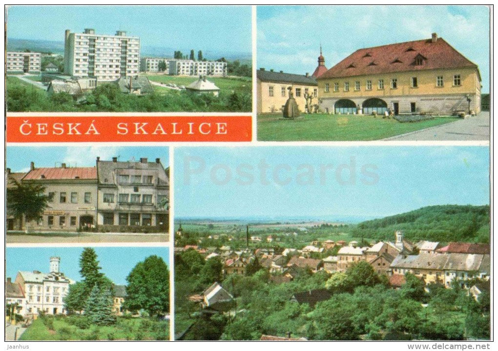 Ceska Skalice - Bozena Nemcova museum - new apartment building - pub - town hall - Czechoslovakia - Czech - unused - JH Postcards