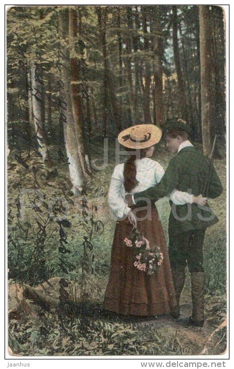 couple - man and woman - TH. E. L. 935 - circulated in Imperial Russia Estonia 1908 Oberpahlen - JH Postcards