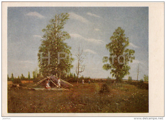 painting by A. Morozov - Rest during hay harvest , 1860 - Russian art - 1955 - Russia USSR - unused - JH Postcards