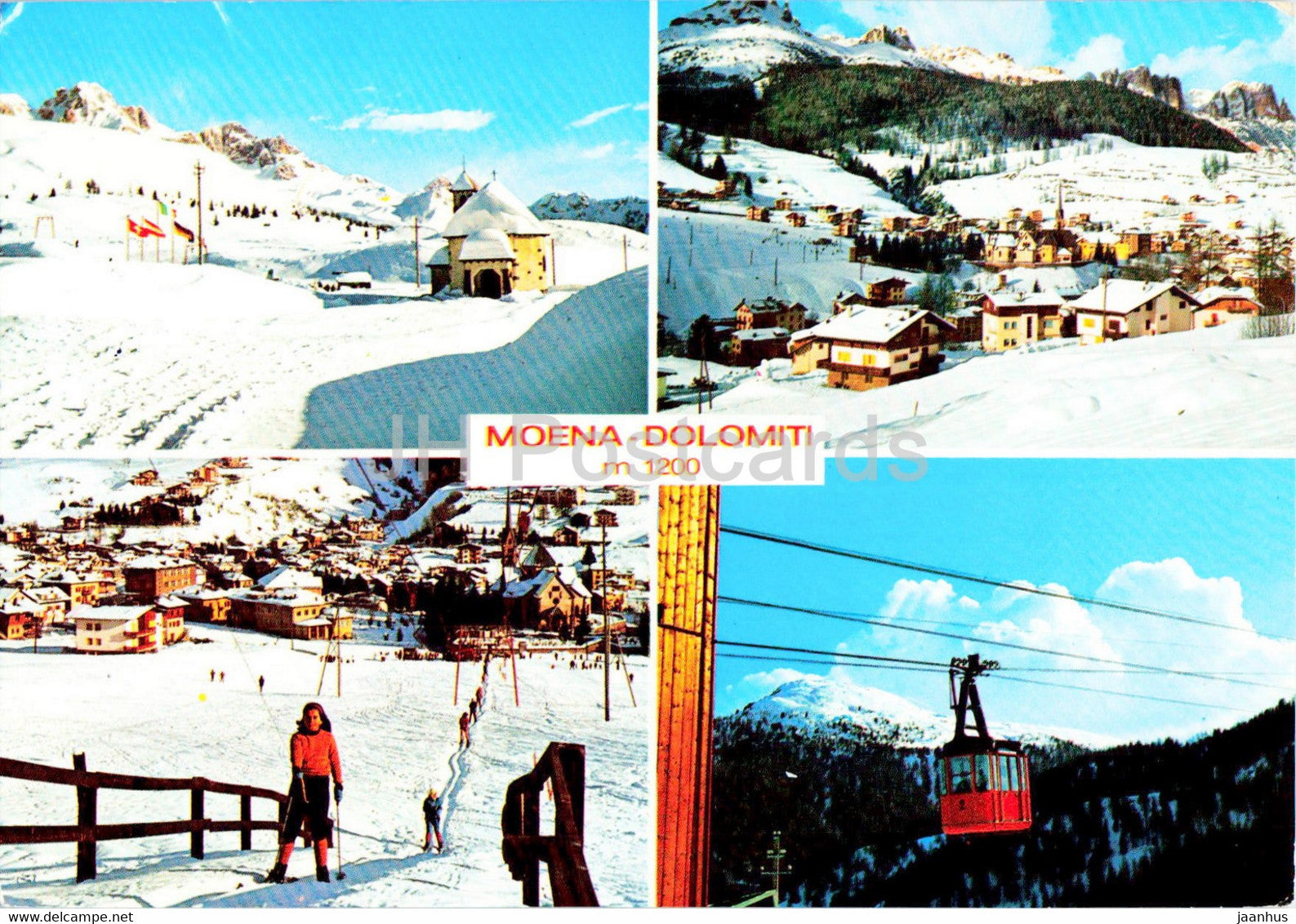 Moena Dolomiti - Lusia - Passo S Pellegrino - panorami - skiing - cable car - 1972 - Italy - used - JH Postcards