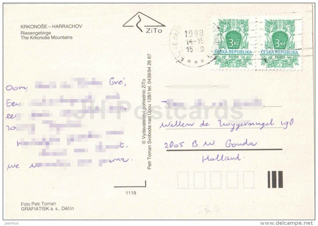 Harrachov - Krkonose Mountains - Czech Republic - used 1998 - JH Postcards
