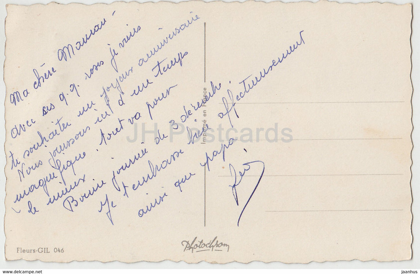 Birthday Greeting Card - Anniversaire - roses - Fleurs GIL 046 - illustration - old postcard - France - used