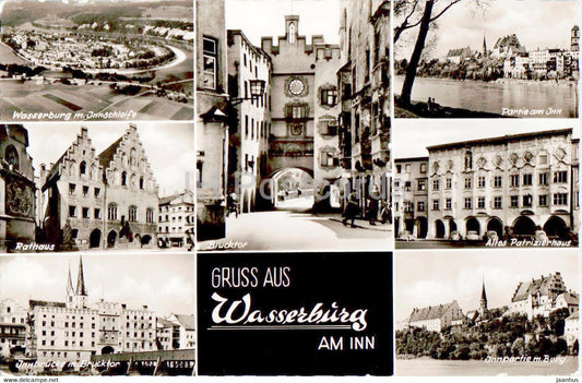 Gruss aus Wasserburg Am Inn - Rathaus - Brucktor - old postcard - Germany - used - JH Postcards