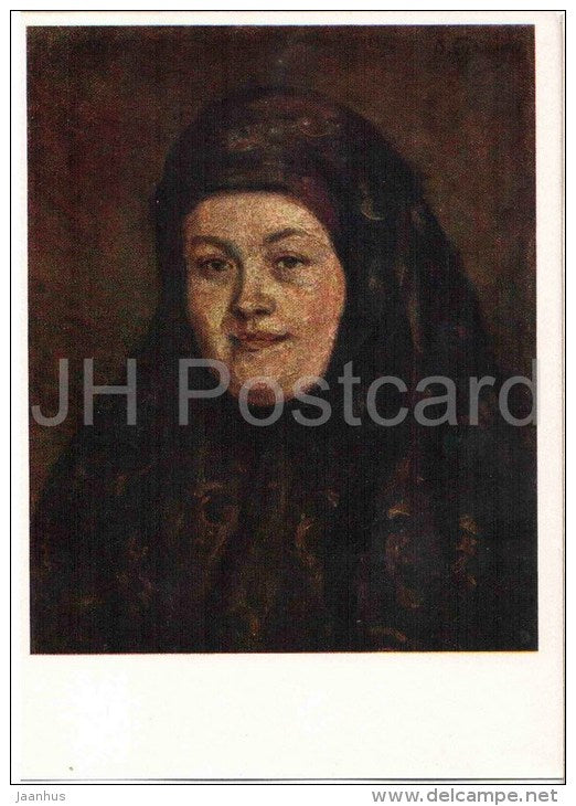 painting by V. Surikov - Portrait of a Woman - woman - russian art - unused - JH Postcards