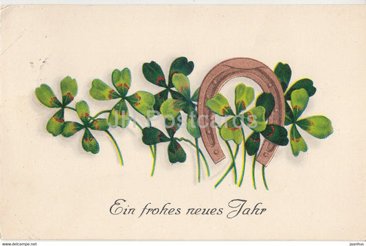 New Year Greeting Card - Ein Frohes Neues Jahr - horseshoe - SB 7232 - old postcard - Germany - used - JH Postcards