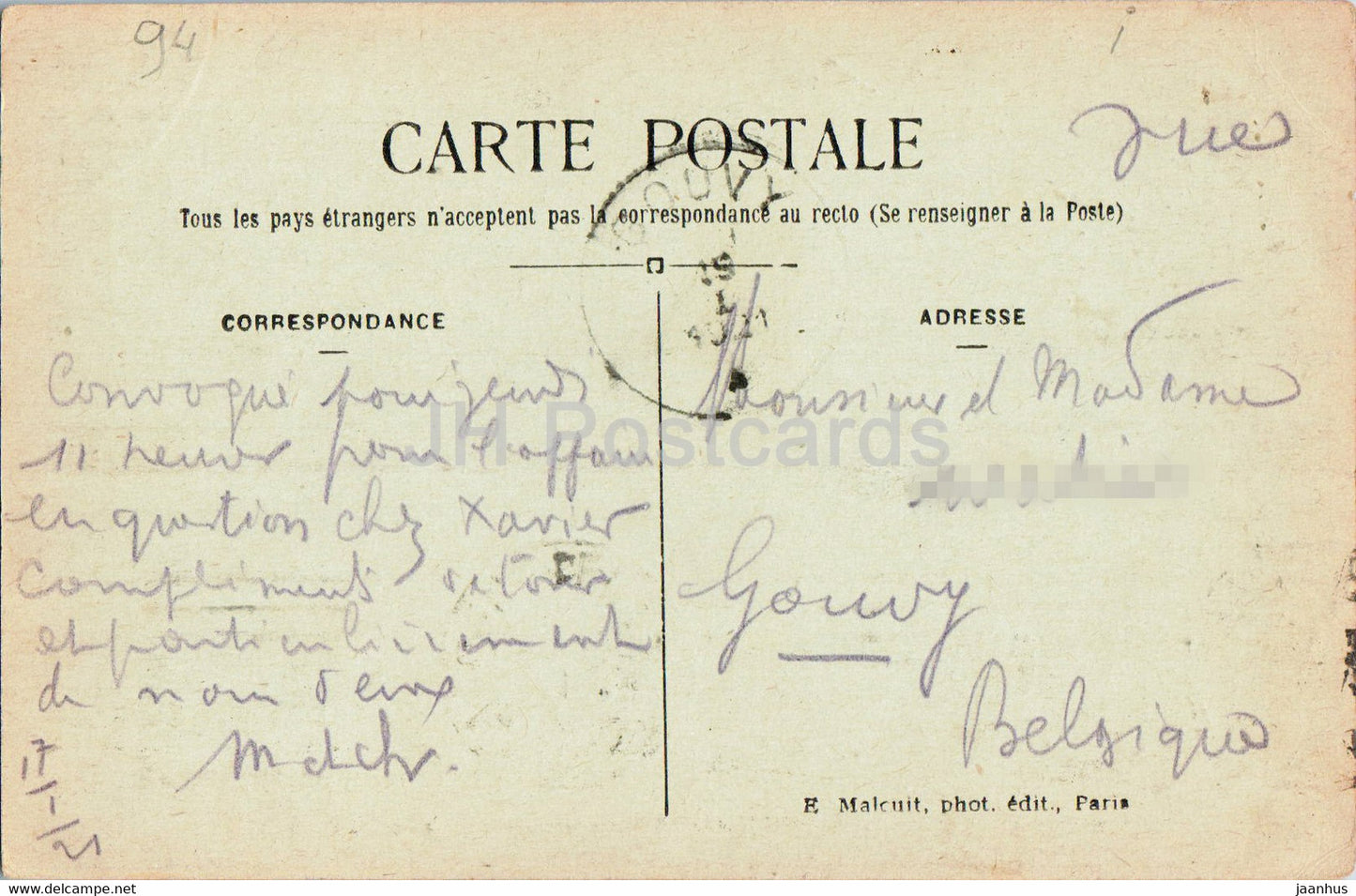 Parc St Maur - Les Bords de la Marne - Quai du petit parc - 1822 - alte Postkarte - 1921 - Frankreich - gebraucht