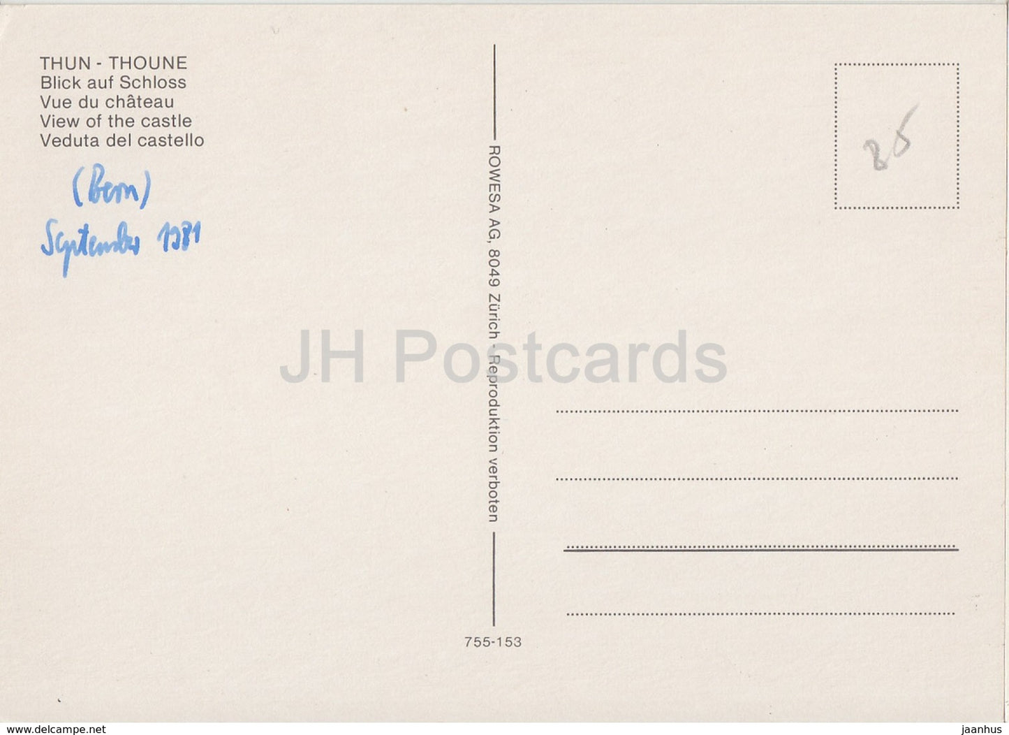 Thoune - Thun - Blick auf Schloss - castle - 1981 - Switzerland - used