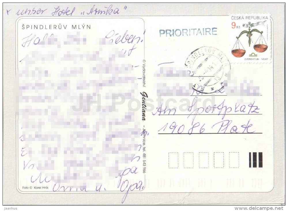 Spindleruv Mlyn - village views - Czech Republic - used 2004 - JH Postcards