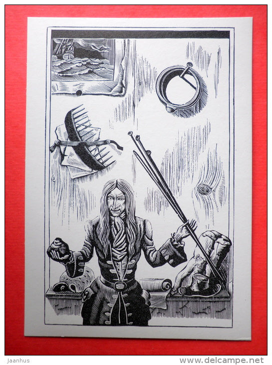 illustration by S. Harlamov - Needles and Pens - comb - Gulliver's Travels by D. Swift - 1978 - Russia USSR - unused - JH Postcards