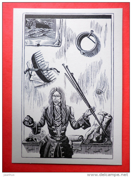 illustration by S. Harlamov - Needles and Pens - comb - Gulliver's Travels by D. Swift - 1978 - Russia USSR - unused - JH Postcards